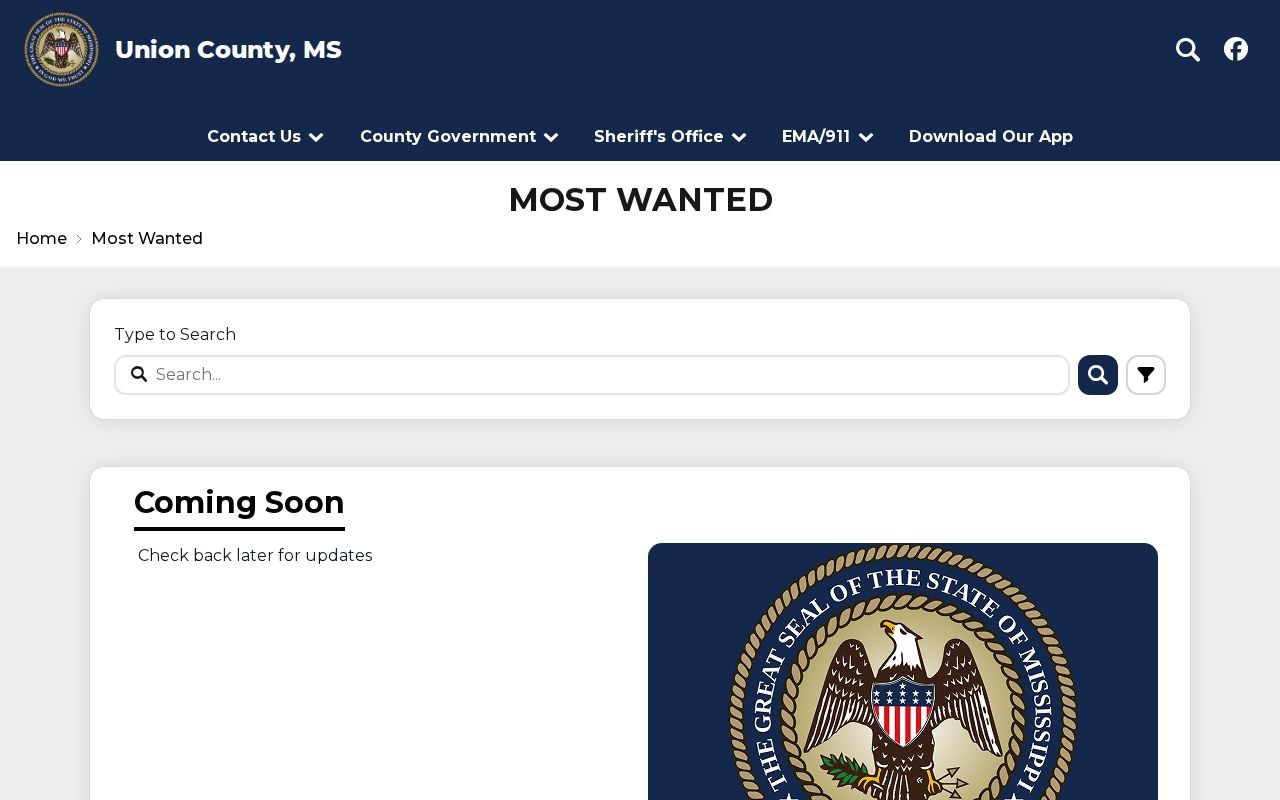 Union County Most Wanted official status interface