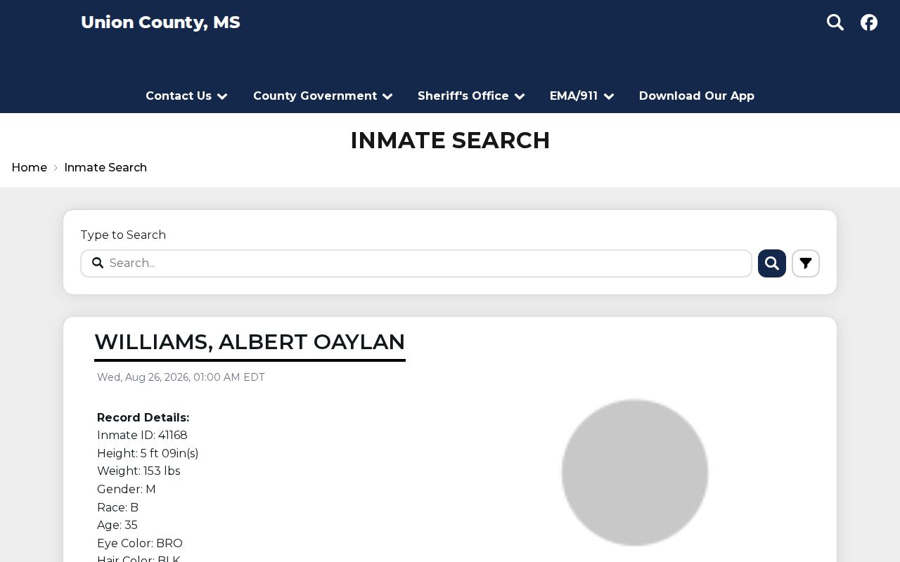 Union County Jail official inmate roster search interface