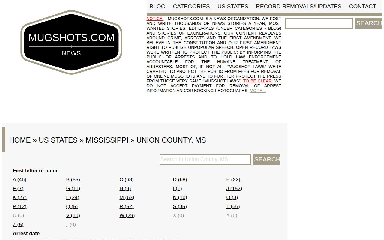 Union County historical mugshot archive context from Mugshots.com