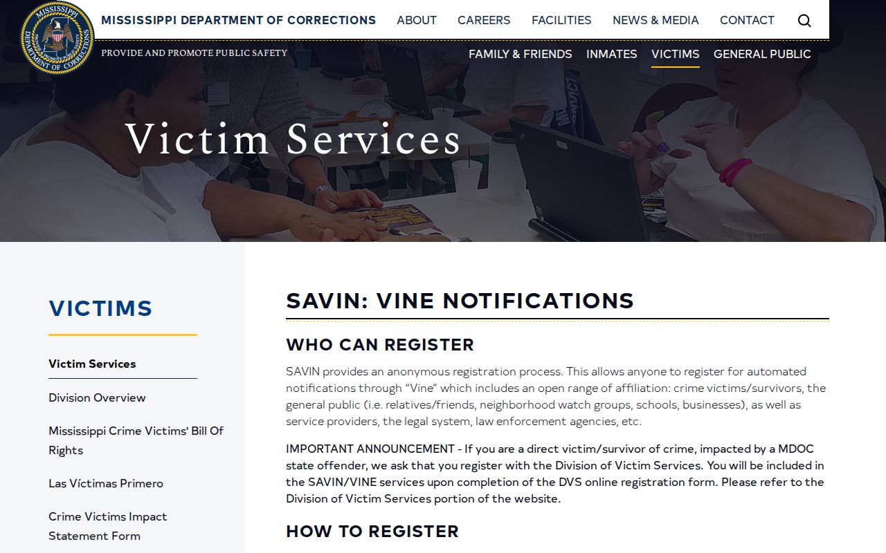 Mississippi SAVIN VINE custody notification information for Union County roster users