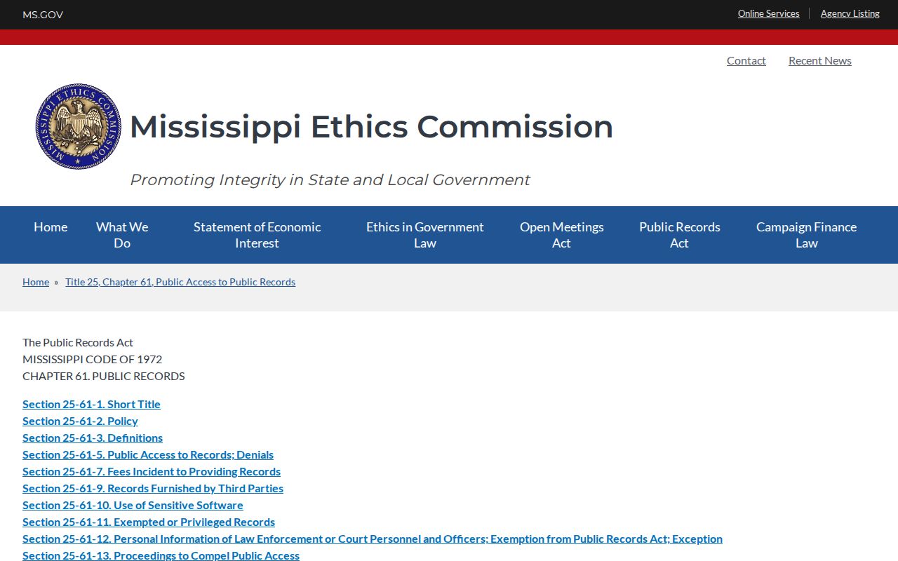 Mississippi public records guidance for Union County booking record requests